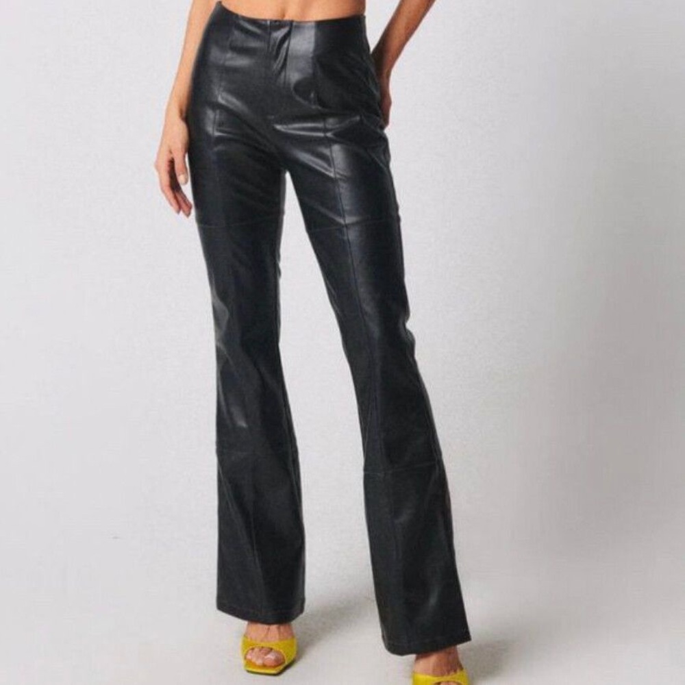NWT Tiger Mist Amalia Black Faux Vegan Leather High-Rise Trouser Pants Small
